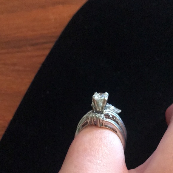 Vintage Wedding Band Set Engagement Silver 925 - Picture 9 of 10